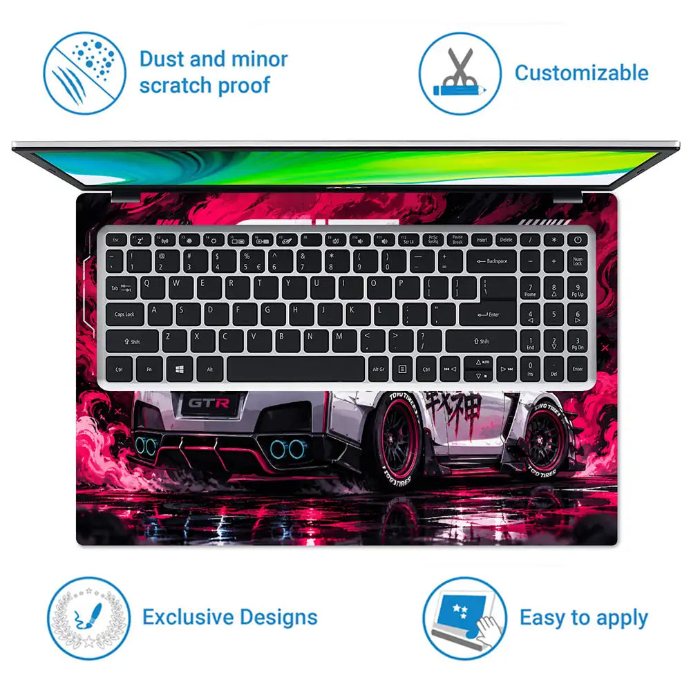 Nissan GTR Senshin Pink Neon Laptop Skin - View 5