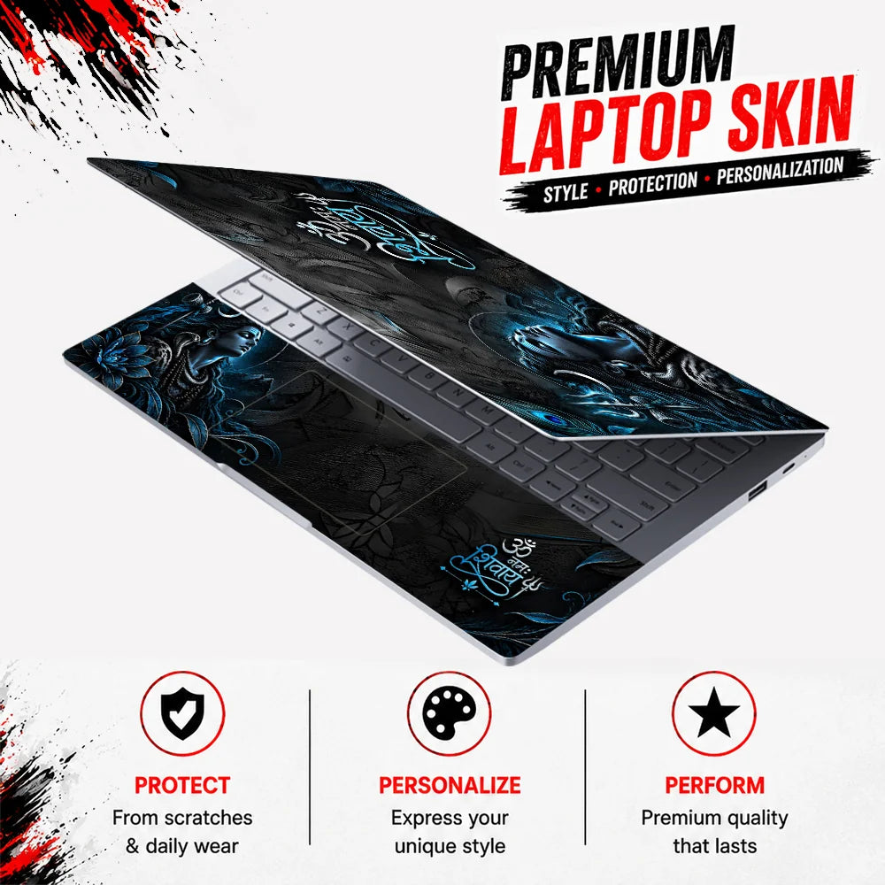 Om Namah Shivaya Ice Blue Laptop Skin - View 3