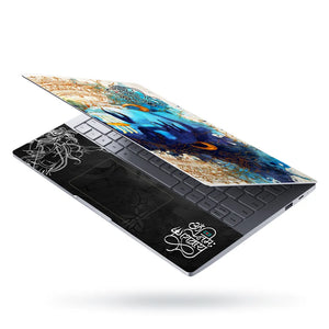Om Namah Shivaya Shiva Blue Watercolor Portrait Golden Mandala Laptop Skin - View 3