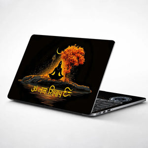 Om Namah Shivaya Shiva Meditation Golden Tree Night Laptop Skin - View 1