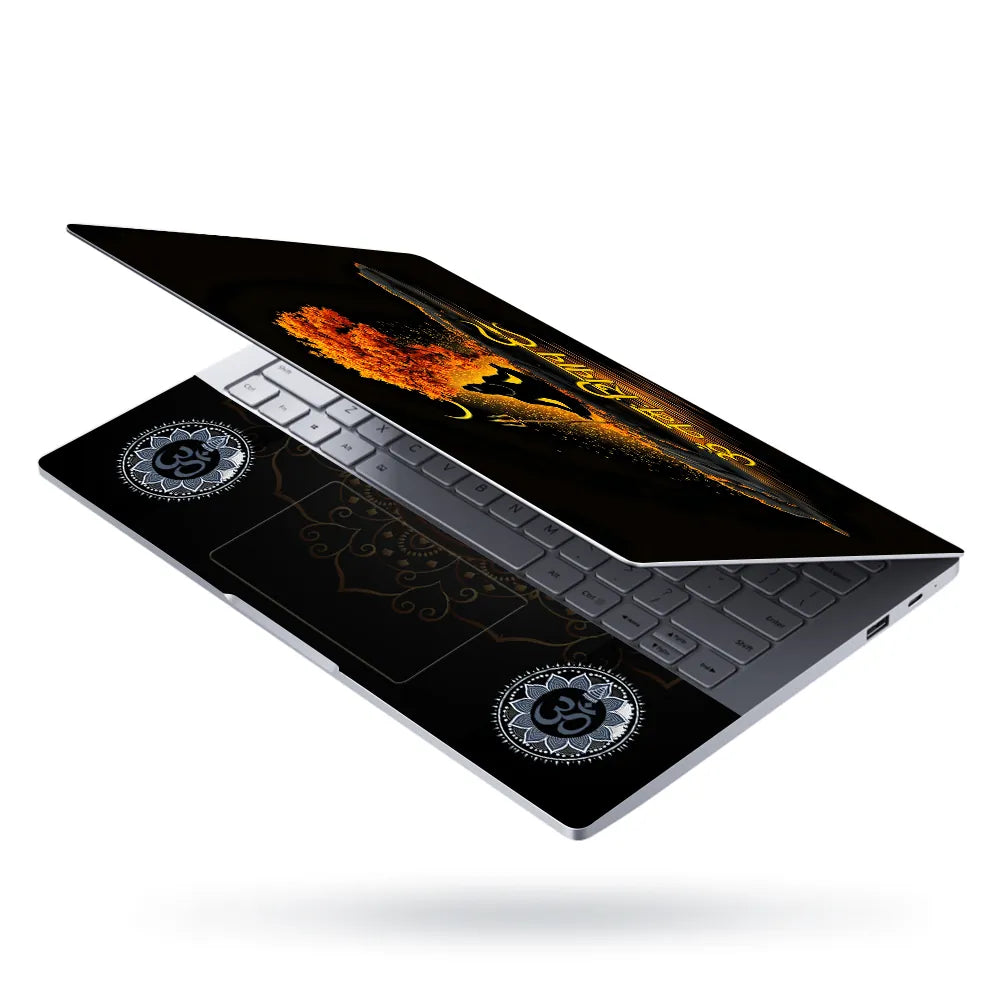 Om Namah Shivaya Shiva Meditation Golden Tree Night Laptop Skin - View 3