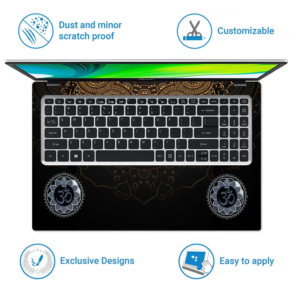 Om Namah Shivaya Shiva Meditation Golden Tree Night Laptop Skin - View 5
