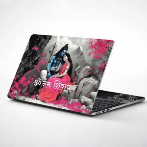 Om Namah Shivaya Shiva Parvati Pink Floral Mountain Laptop Skin - View 1