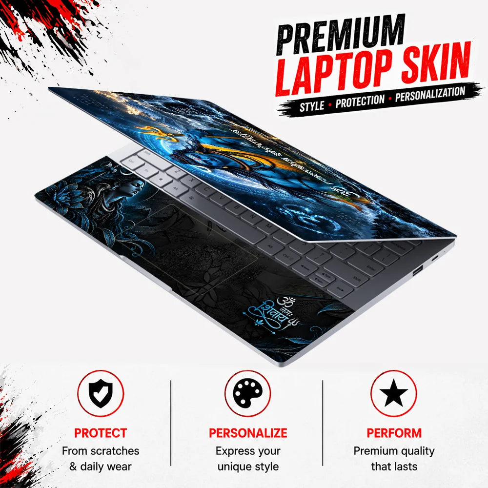 Om Namaha Shivaya Gold Trishul Laptop Skin - View 3