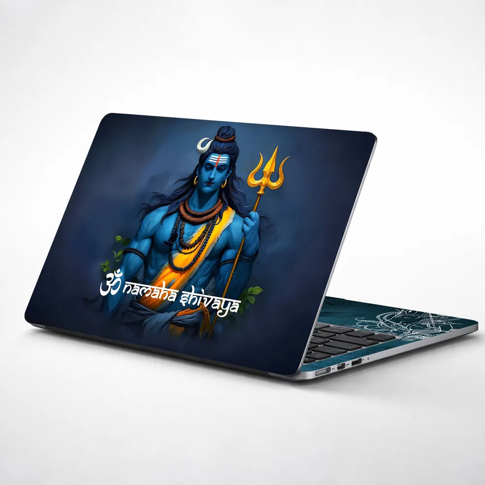Om Namaha Shivaya Lord Shiva Trishul Blue Dark Background Laptop Skin - View 1