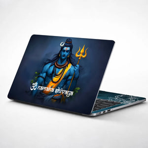 Om Namaha Shivaya Lord Shiva Trishul Blue Dark Background Laptop Skin - View 1