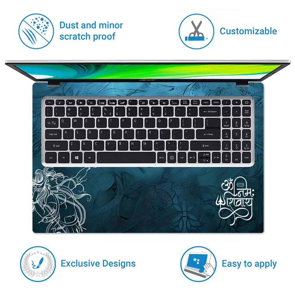Om Namaha Shivaya Lord Shiva Trishul Blue Dark Background Laptop Skin - View 5