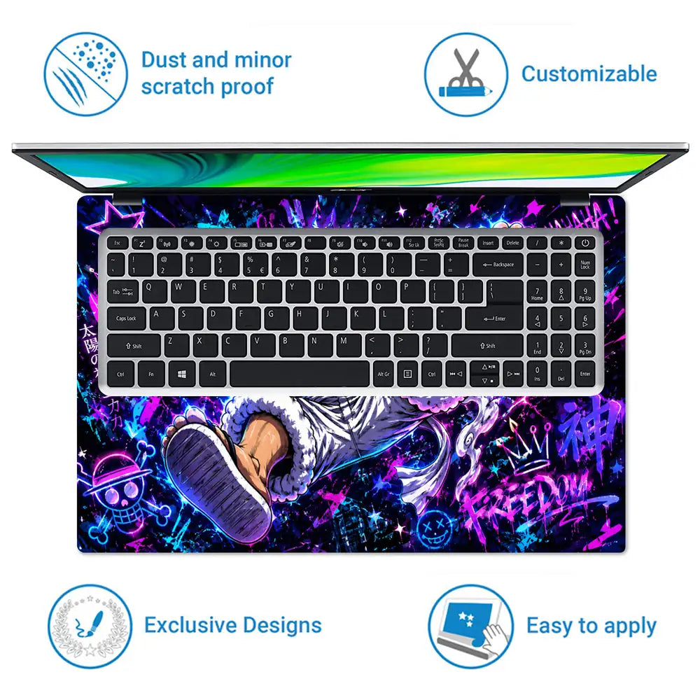 One Piece Luffy Gear 5 Neon Laptop Skin - View 5