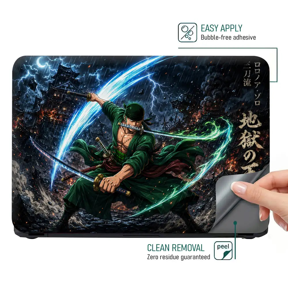 One Piece Zoro Blue Light Battle Laptop Skin - View 4