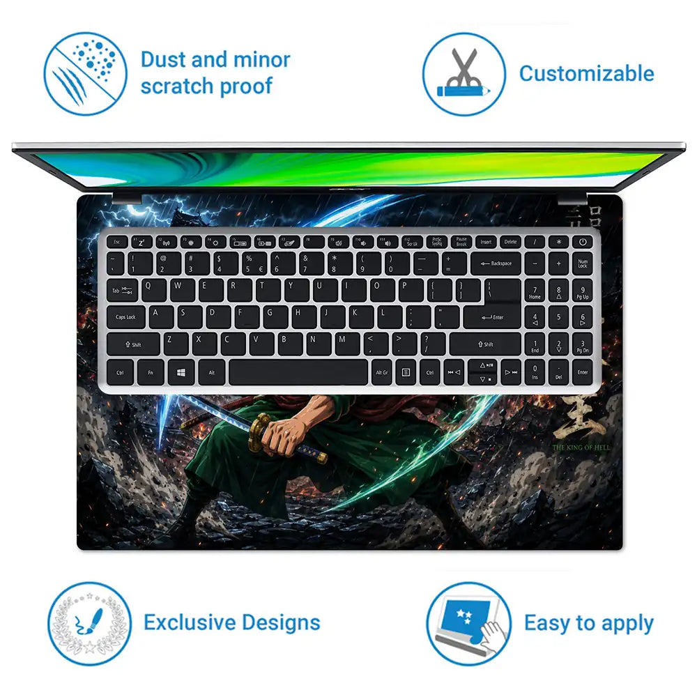 One Piece Zoro Blue Light Battle Laptop Skin - View 5