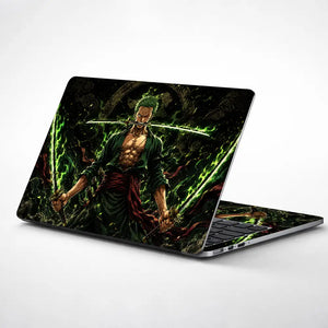 One Piece Zoro Green Fire Swords Laptop Skin - View 1