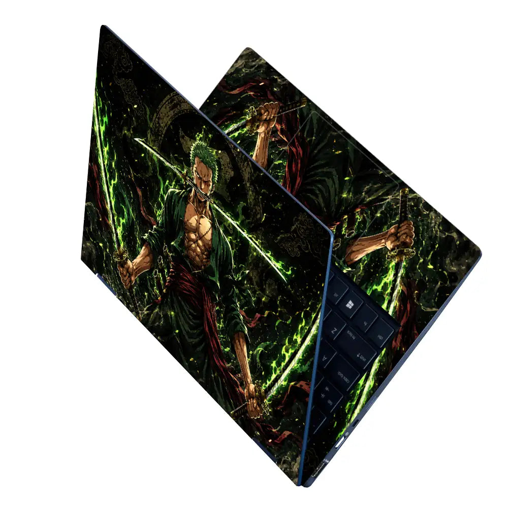 One Piece Zoro Green Fire Swords Laptop Skin - View 2