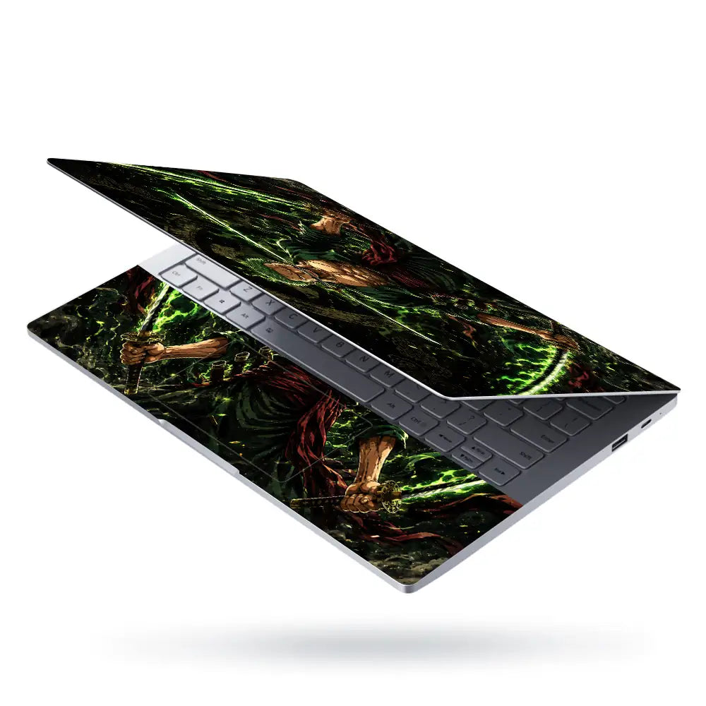 One Piece Zoro Green Fire Swords Laptop Skin - View 3