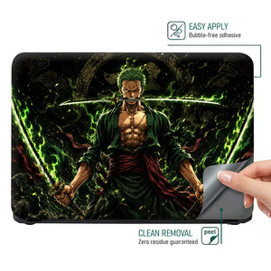 One Piece Zoro Green Fire Swords Laptop Skin - View 4