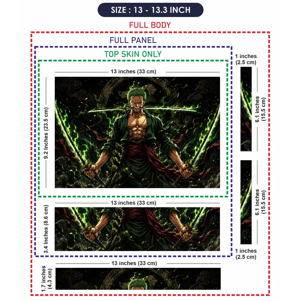 One Piece Zoro Green Fire Swords Laptop Skin - View 6