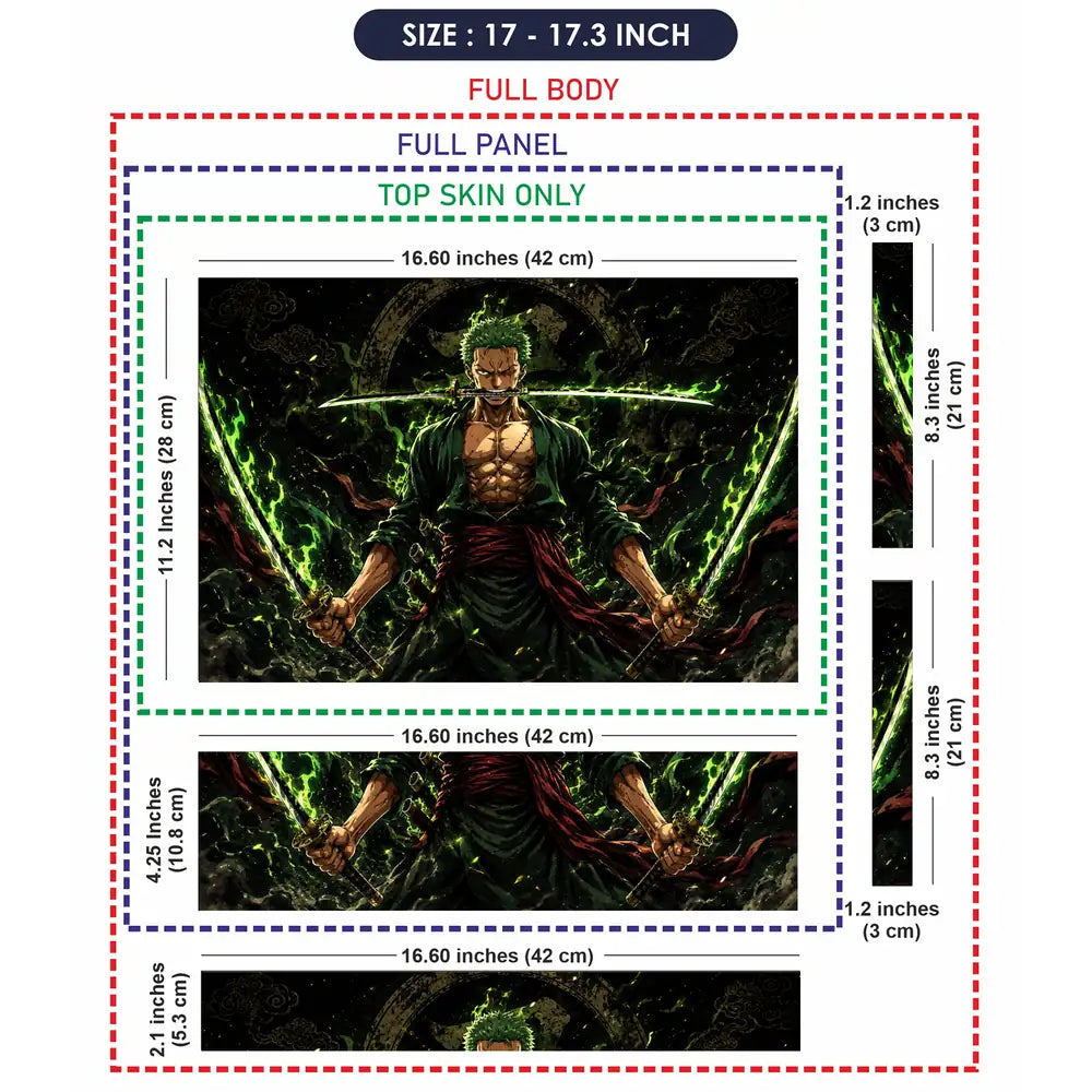 One Piece Zoro Green Fire Swords Laptop Skin - View 9