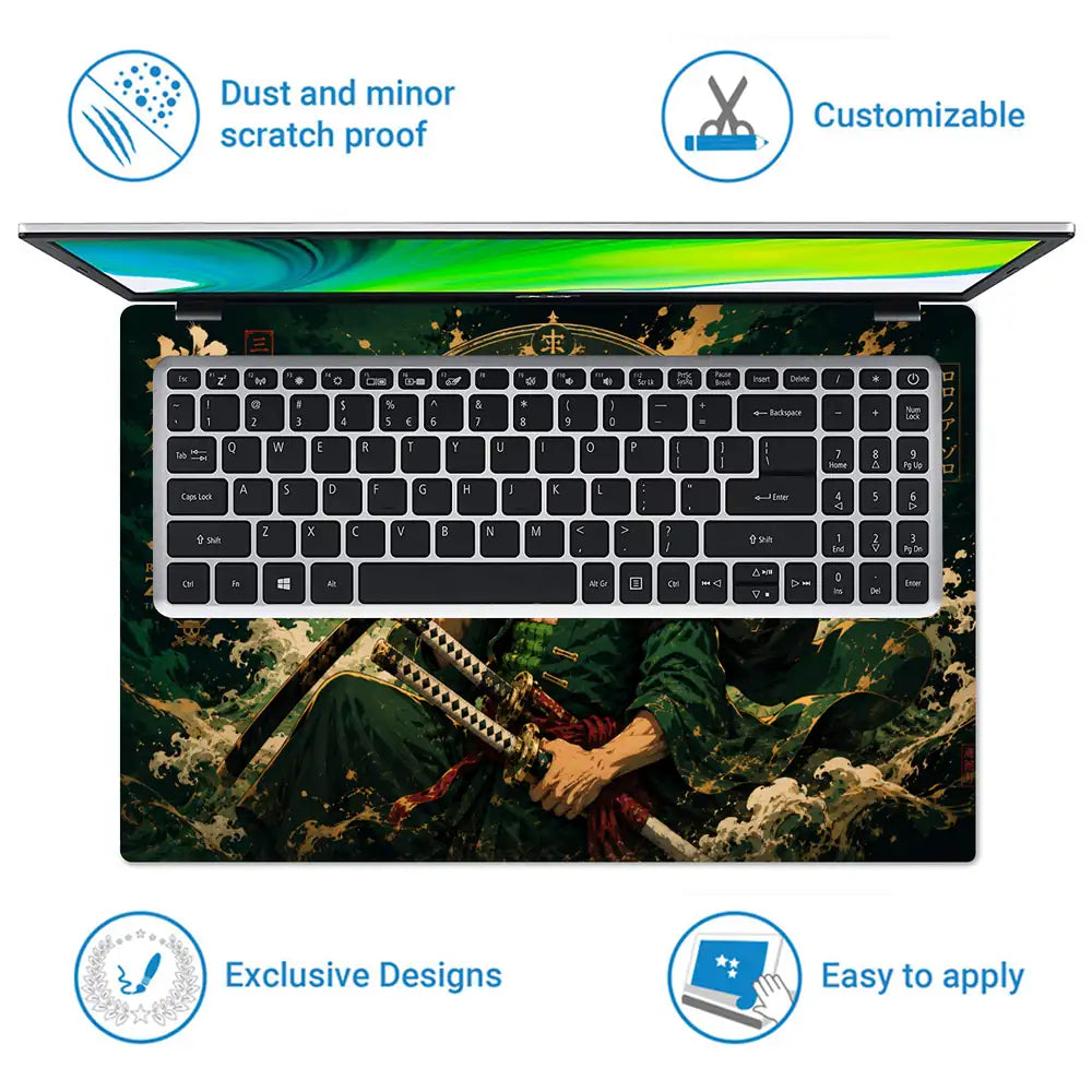 One Piece Zoro Green Wave Art Laptop Skin - View 5