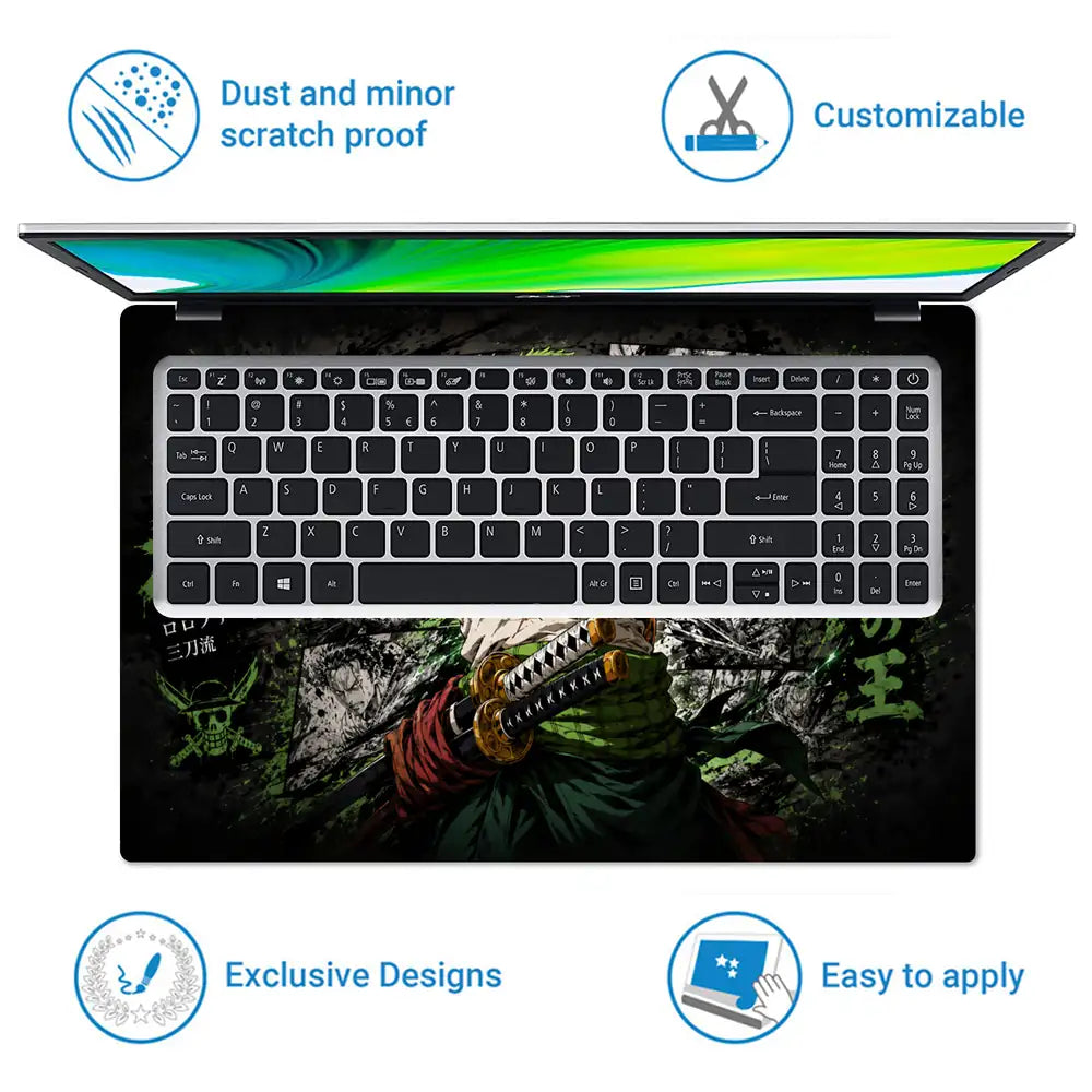 One Piece Zoro Manga White Shirt Laptop Skin - View 5