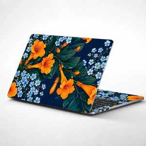 Orange Trumpet Blue Flowers Laptop Skin - View 1
