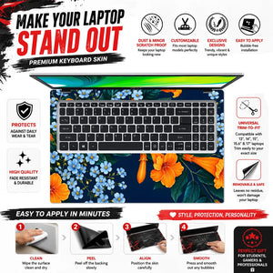 Orange Trumpet Blue Flowers Laptop Skin - View 5