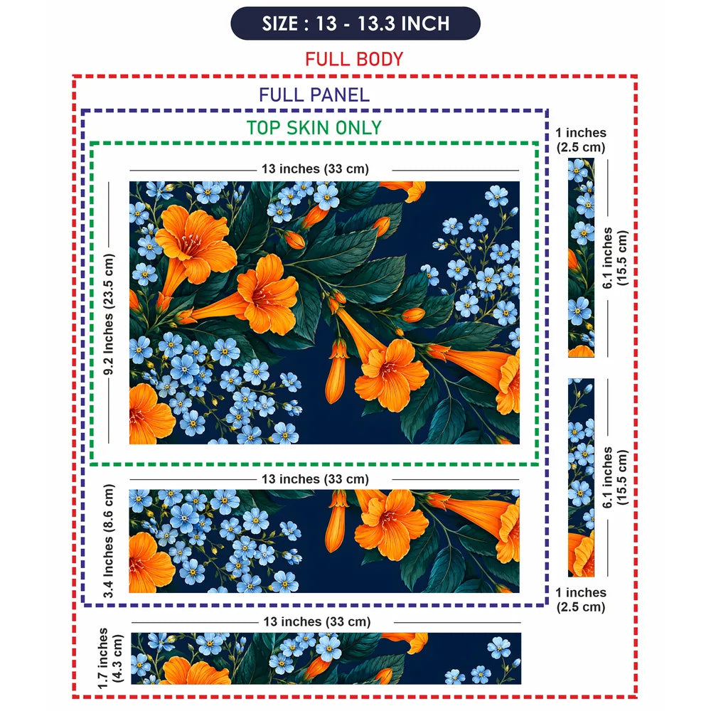 Orange Trumpet Blue Flowers Laptop Skin - View 6
