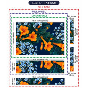 Orange Trumpet Blue Flowers Laptop Skin - View 9