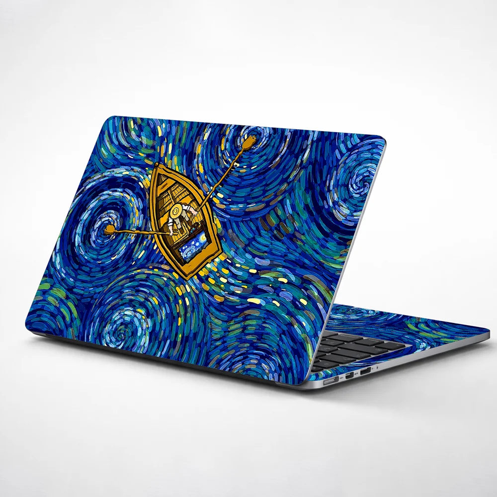 Painter Rowboat Swirling Blue Laptop Skin - View 1