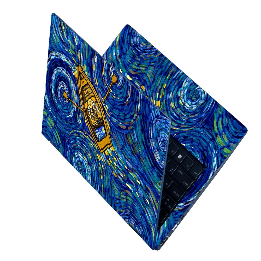 Painter Rowboat Swirling Blue Laptop Skin - View 2
