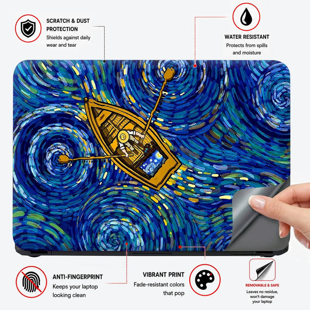 Painter Rowboat Swirling Blue Laptop Skin - View 4