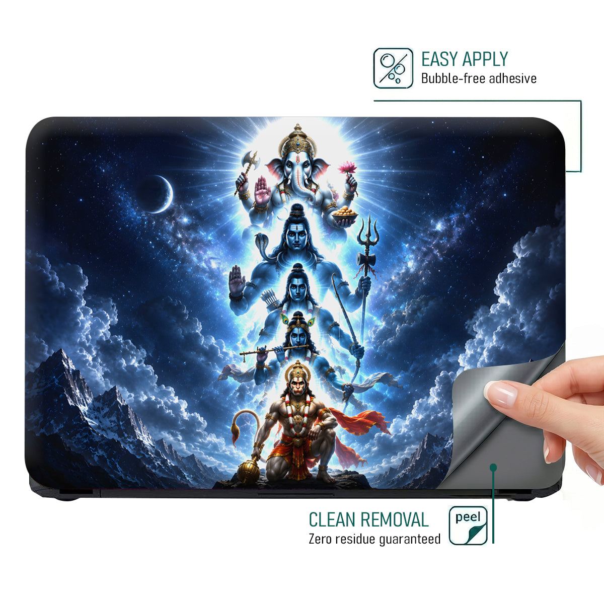 Pantheon Ganesha Shiva Ram Krishna Hanuman Stack Laptop Skin - View 4