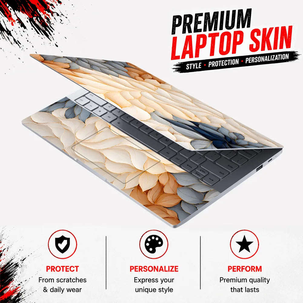 Pastel Leaves Cream Orange Laptop Skin - View 3
