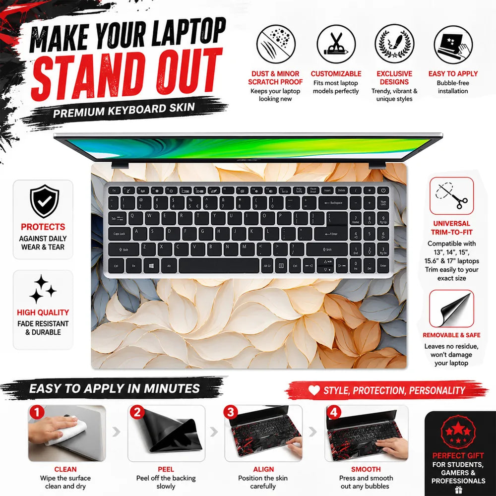 Pastel Leaves Cream Orange Laptop Skin - View 5