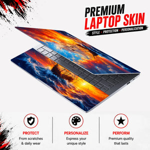 Pirate Ship Sunset Ocean Waves Laptop Skin - View 3