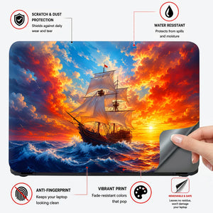 Pirate Ship Sunset Ocean Waves Laptop Skin - View 4