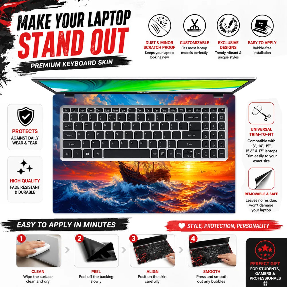 Pirate Ship Sunset Ocean Waves Laptop Skin - View 5