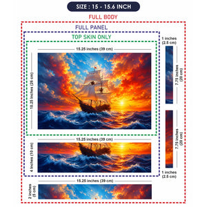 Pirate Ship Sunset Ocean Waves Laptop Skin - View 8