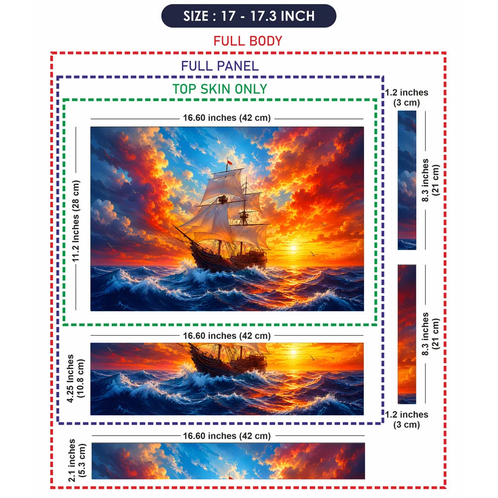 Pirate Ship Sunset Ocean Waves Laptop Skin - View 9
