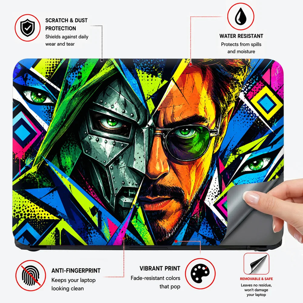 Pop Art Masked Duo Neon Laptop Skin - View 4