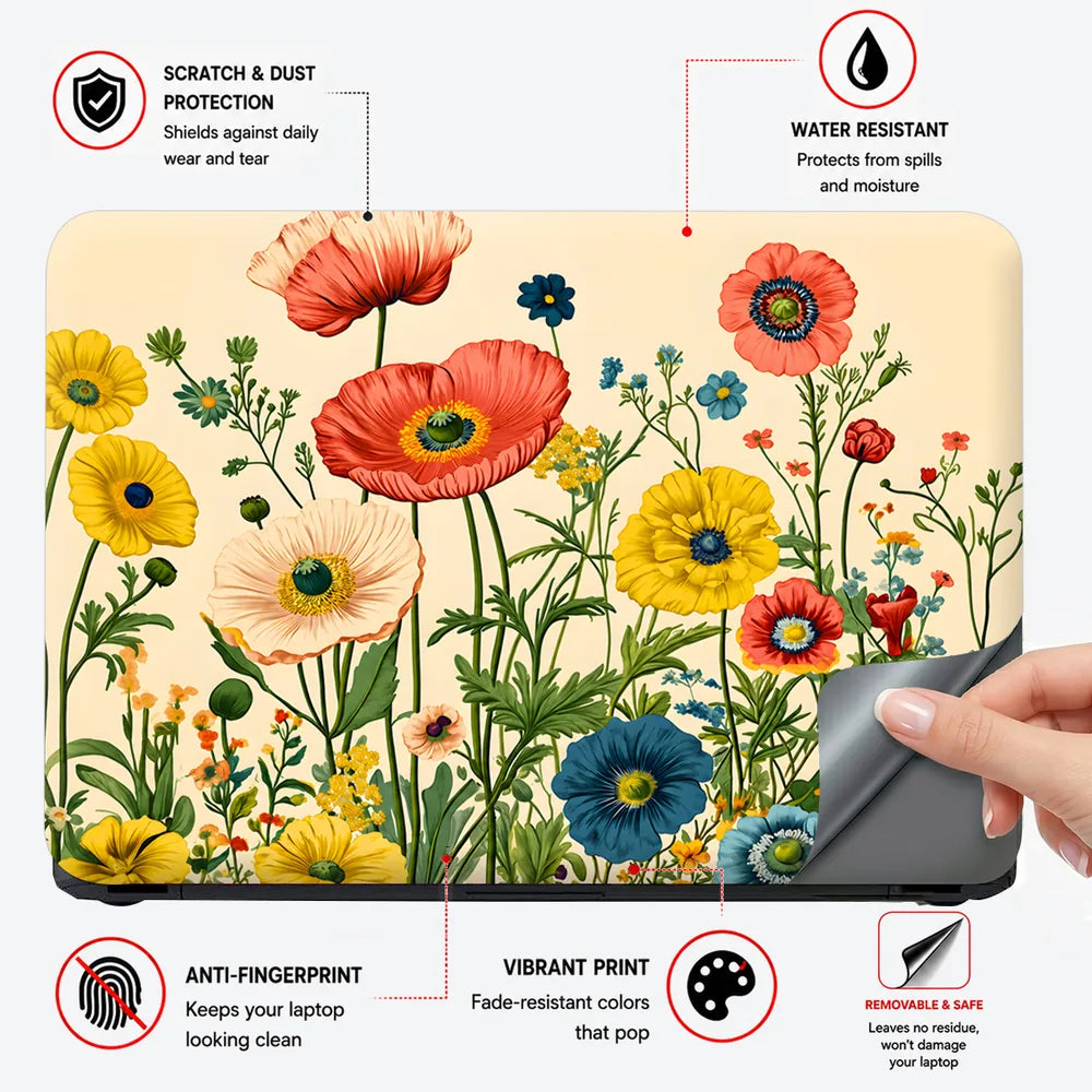 Poppies Daisies Vintage Laptop Skin - View 4