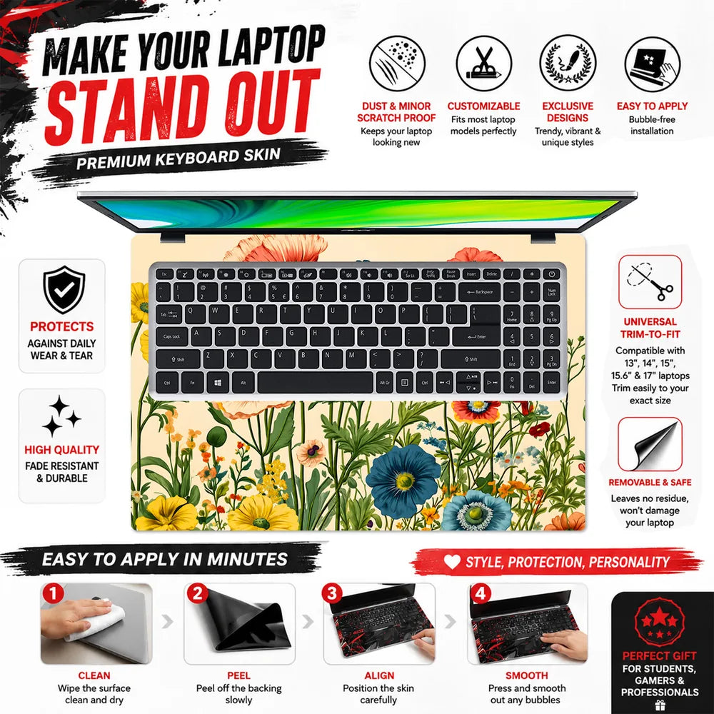 Poppies Daisies Vintage Laptop Skin - View 5