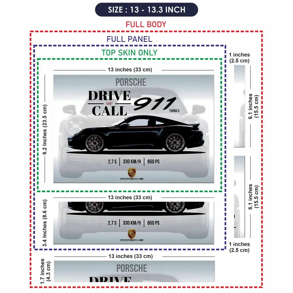 Porsche 911 Black Specs Design Laptop Skin - View 6