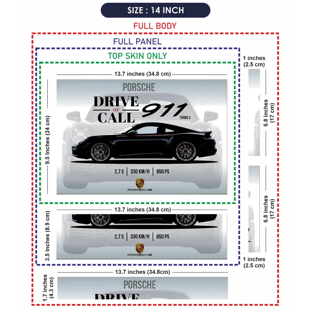 Porsche 911 Black Specs Design Laptop Skin - View 7