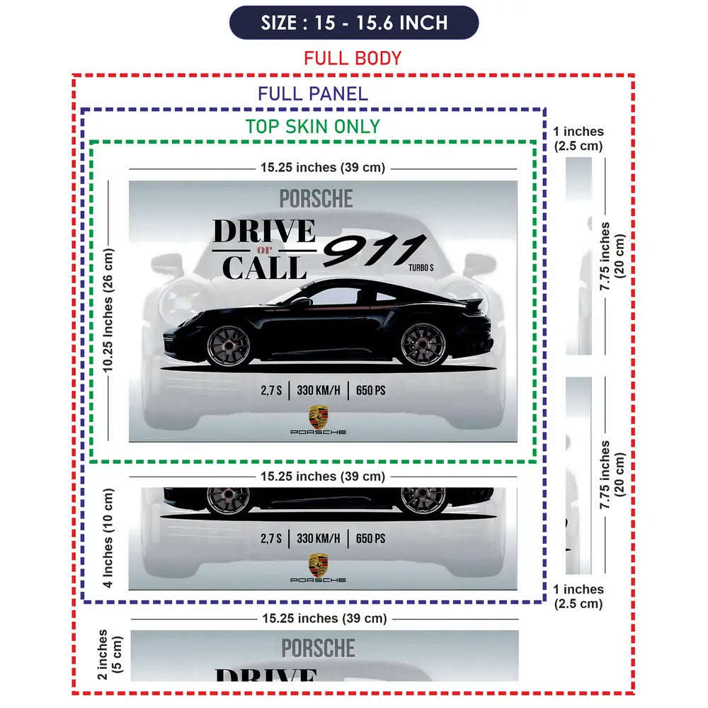 Porsche 911 Black Specs Design Laptop Skin - View 8
