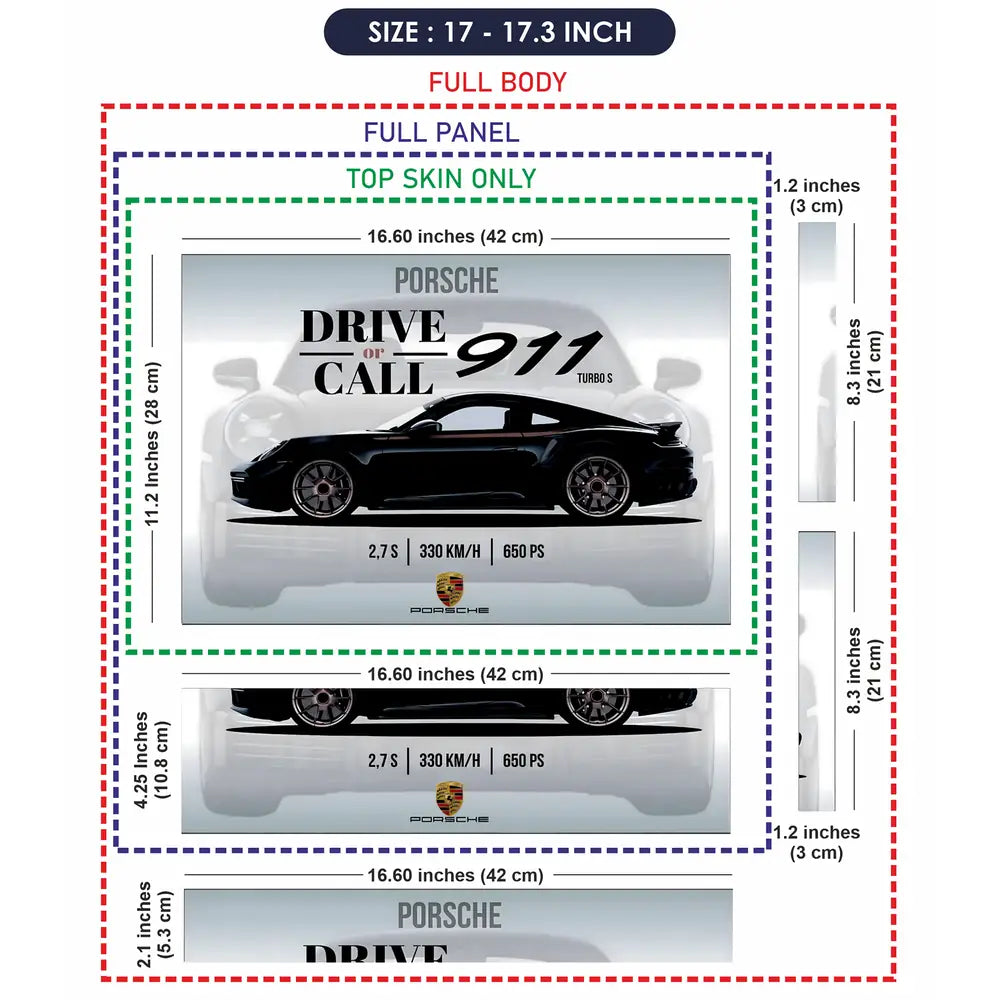 Porsche 911 Black Specs Design Laptop Skin - View 9