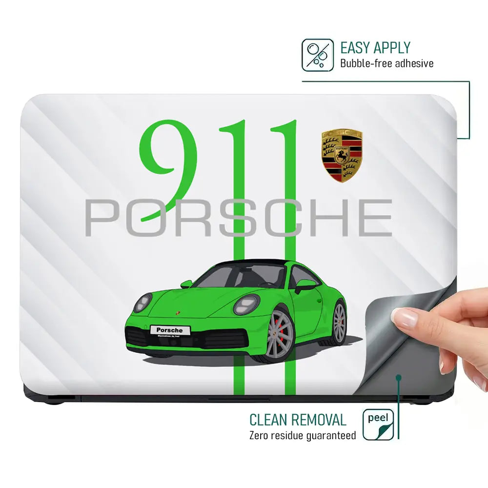 Porsche 911 Green SideStripe Laptop Skin - View 4