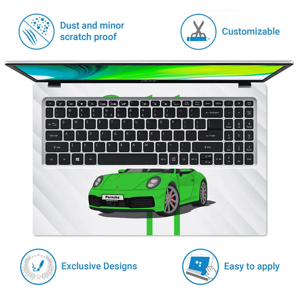 Porsche 911 Green SideStripe Laptop Skin - View 5