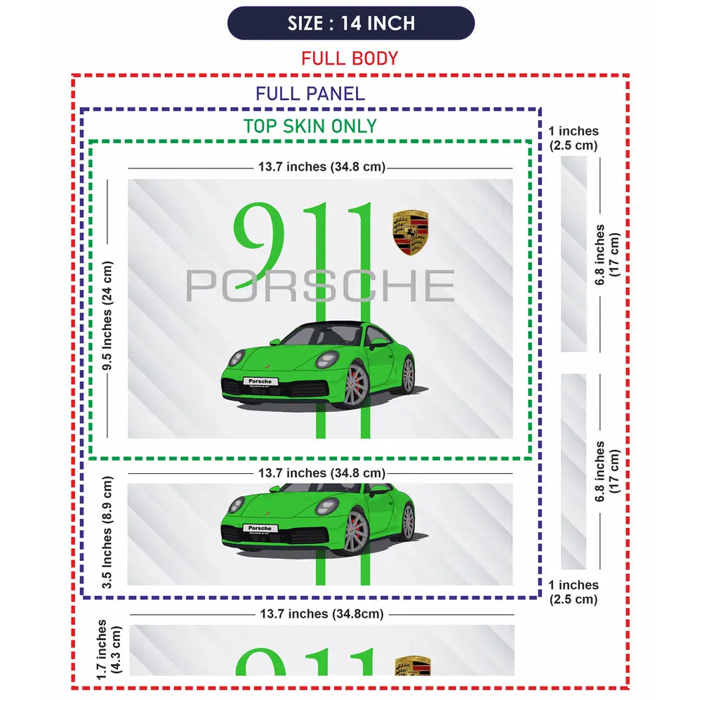 Porsche 911 Green SideStripe Laptop Skin - View 7