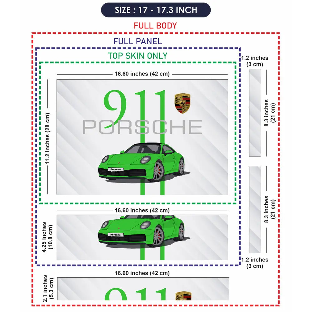 Porsche 911 Green SideStripe Laptop Skin - View 9