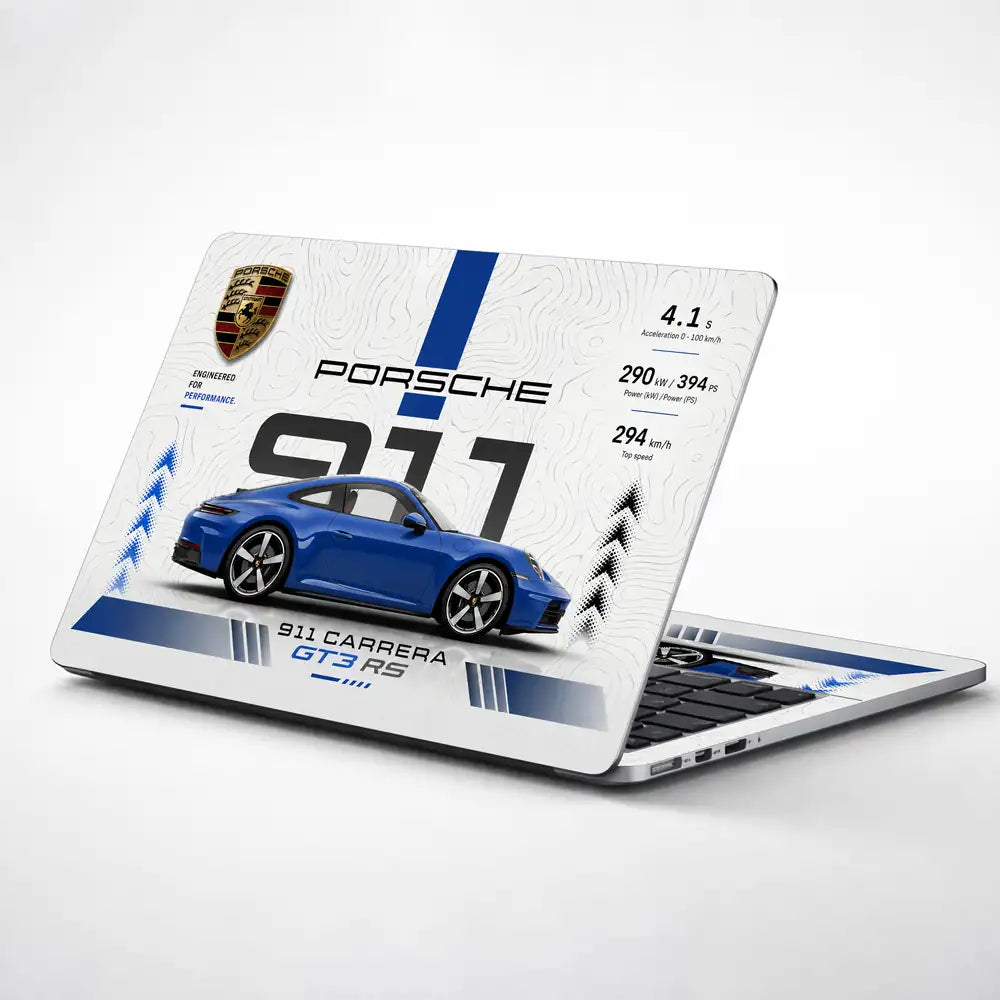 Porsche 911 GT3 RS Blue Minimal Laptop Skin - View 1