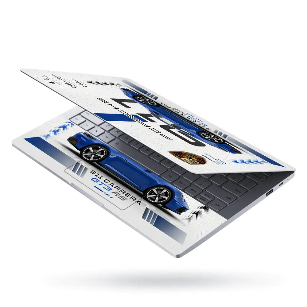 Porsche 911 GT3 RS Blue Minimal Laptop Skin - View 3